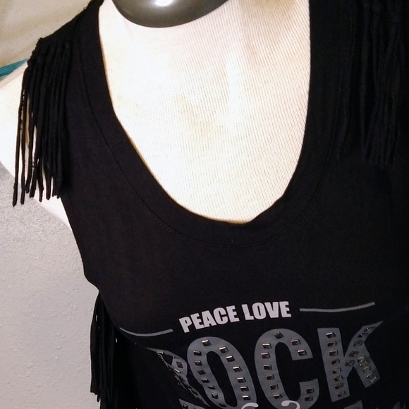 Peace Love and Rock and Roll mouise Rock's Roller coaster tank top Studded - Picture 8 of 10